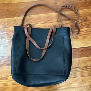 Madewell Transport Tote - Black w Cognac Handles